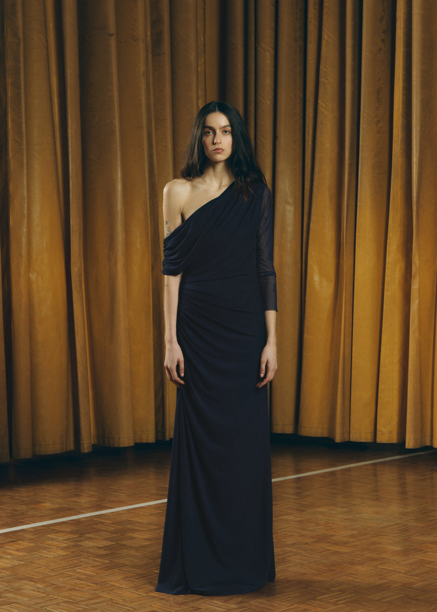 VESTIDO TUL DRAPEADO NAVY