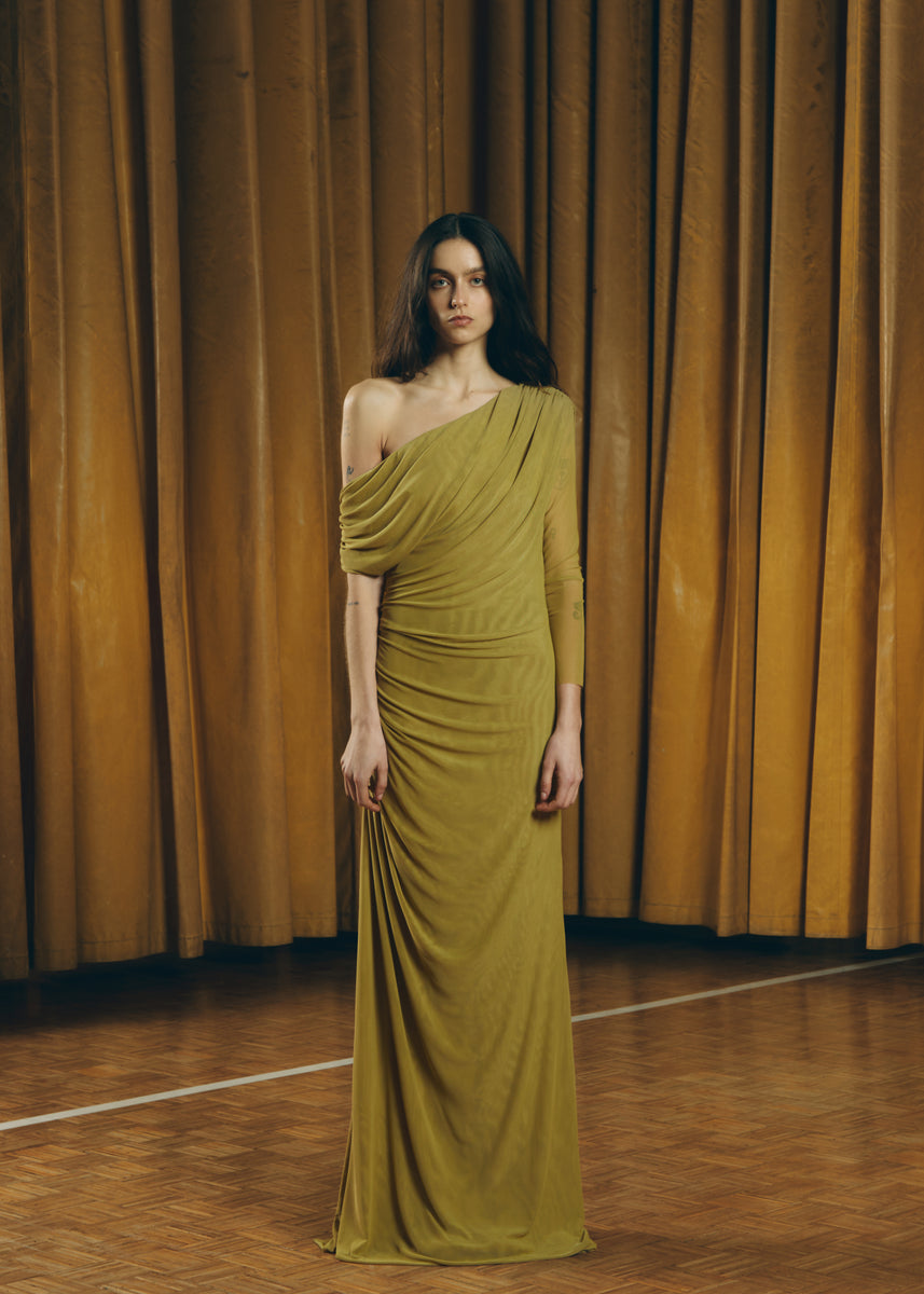 VESTIDO TUL DRAPEADO VERDE