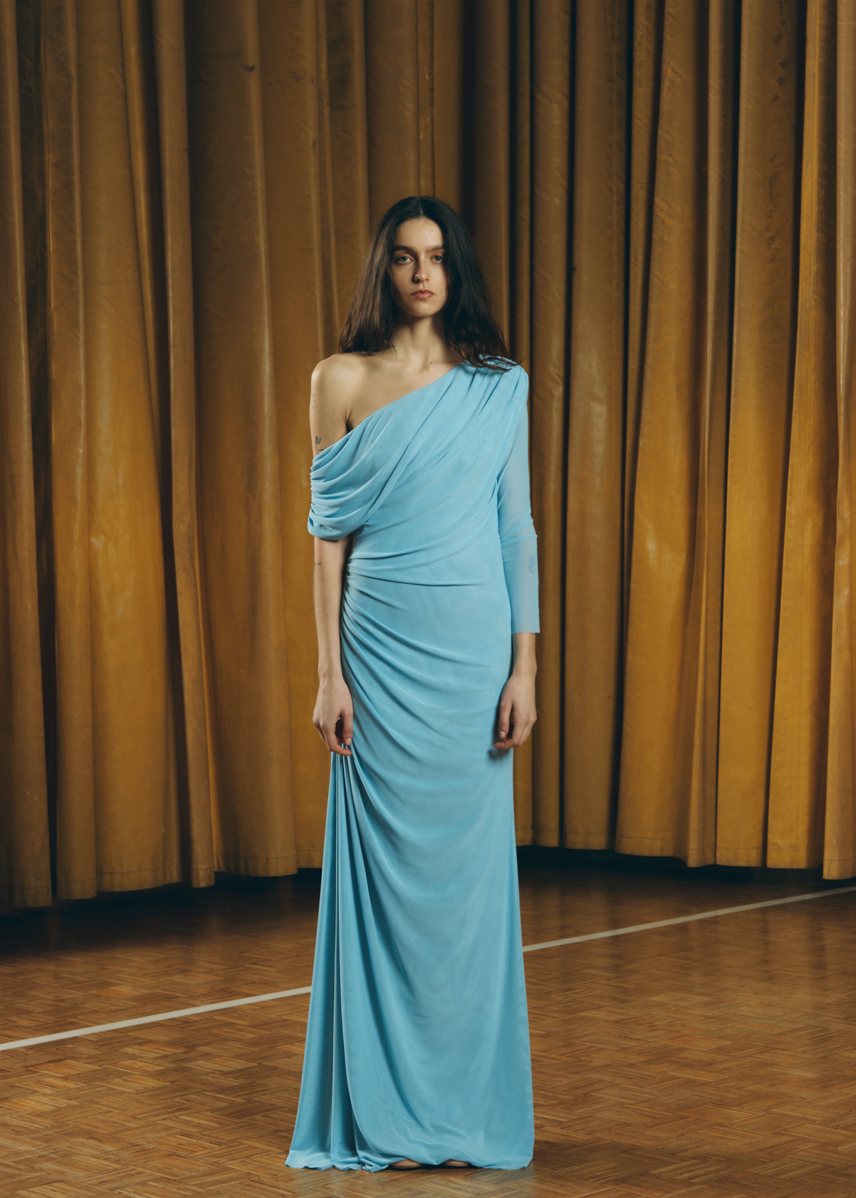 DRAPED LIGHT BLUE TULLE DRESS – Teresa Helbig