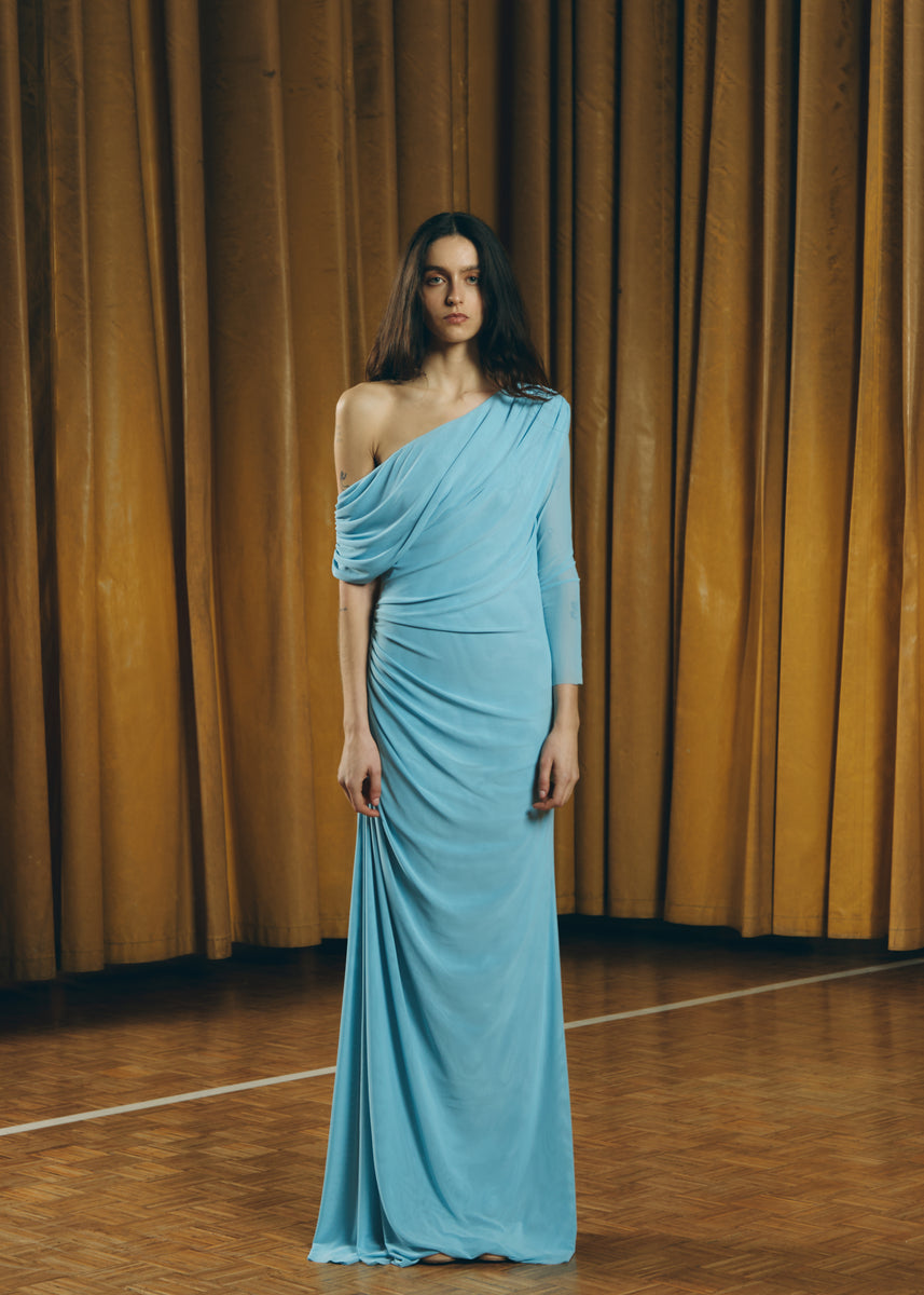 VESTIDO TUL DRAPEADO LIGHT BLUE