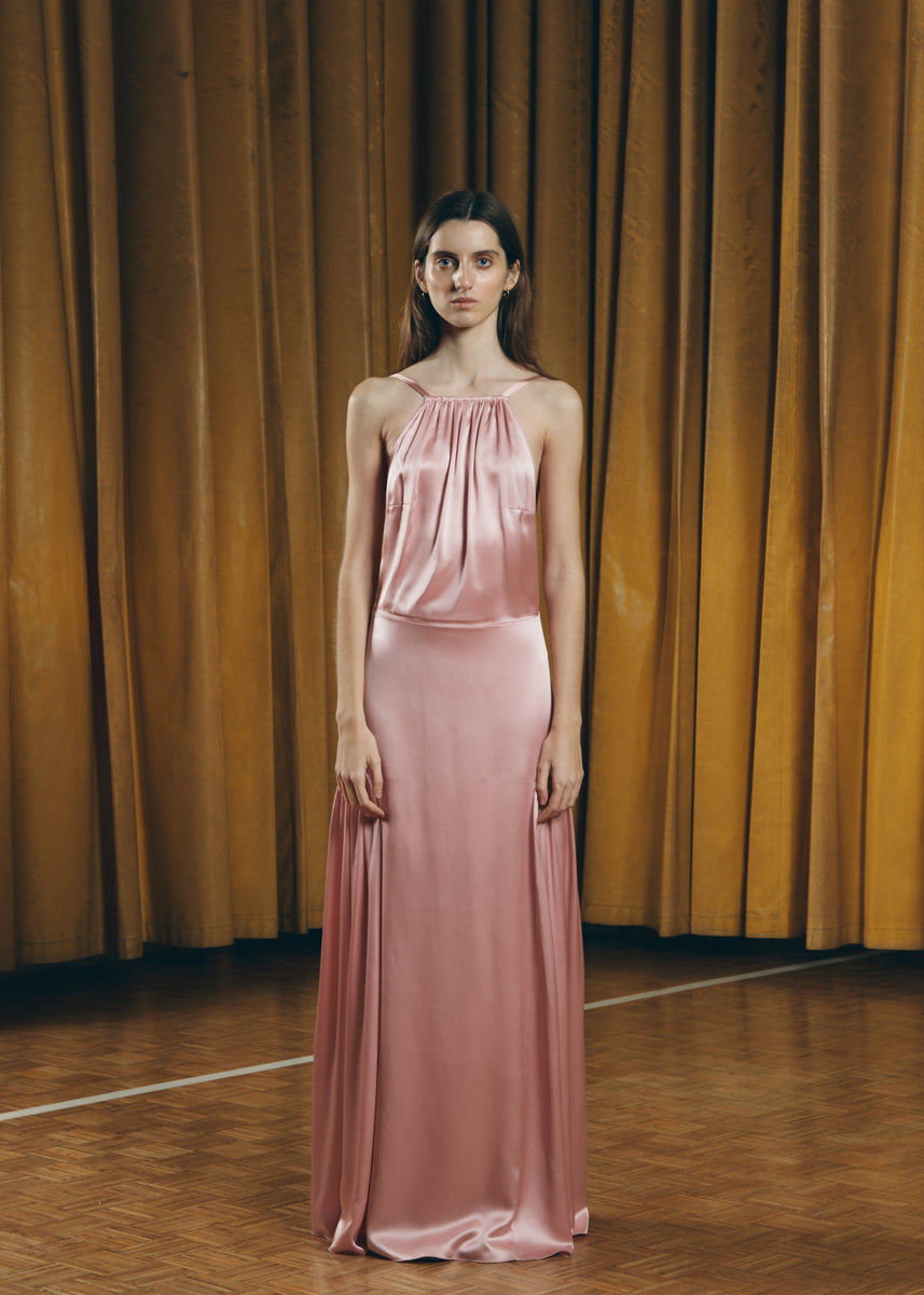 VESTIDO SEDA HALTER ROSA