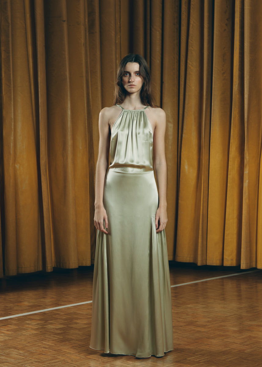 VESTIDO SEDA HALTER VERDE