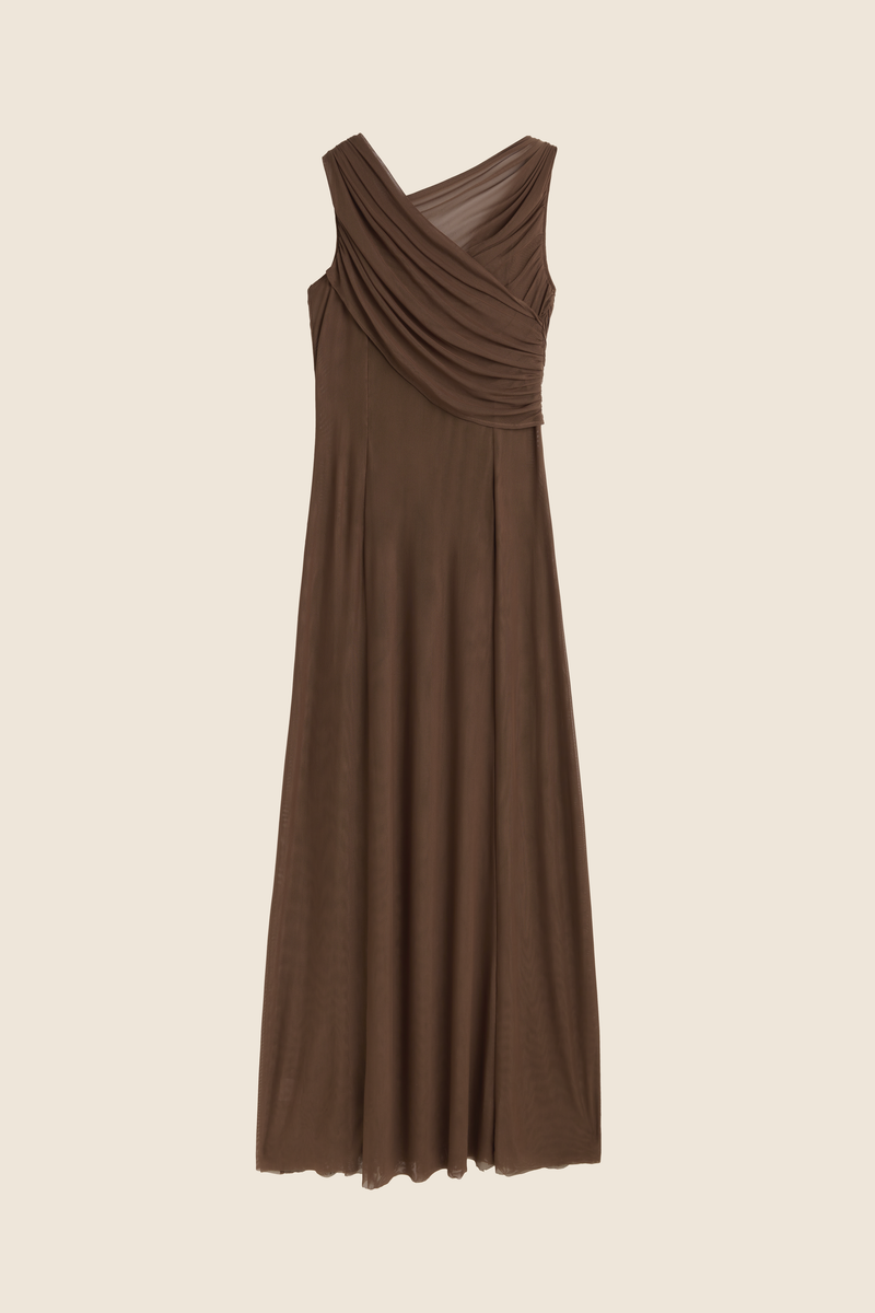 <span>Vestido drapeado capucha terracota</span>