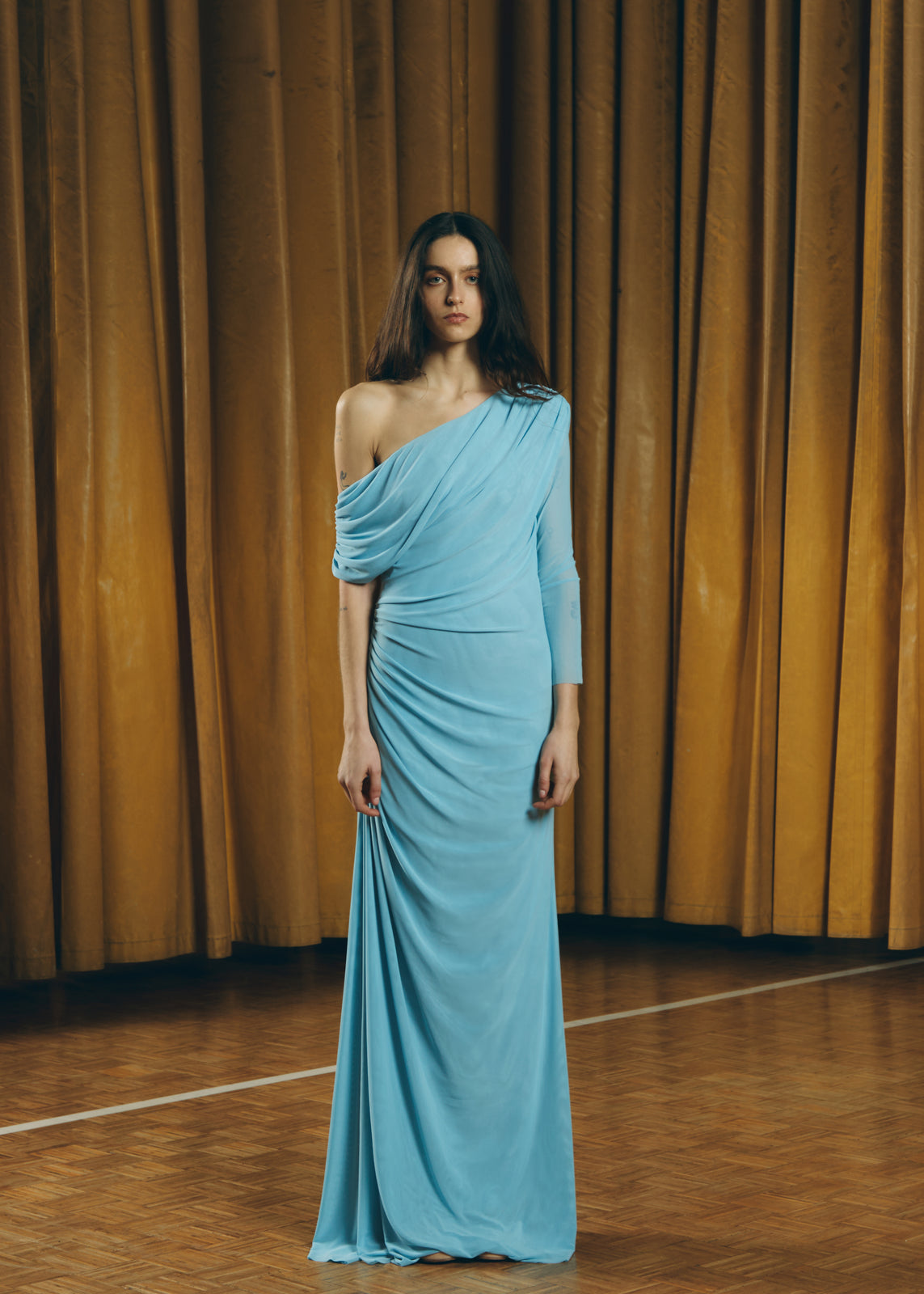 DRAPED LIGHT BLUE TULLE DRESS