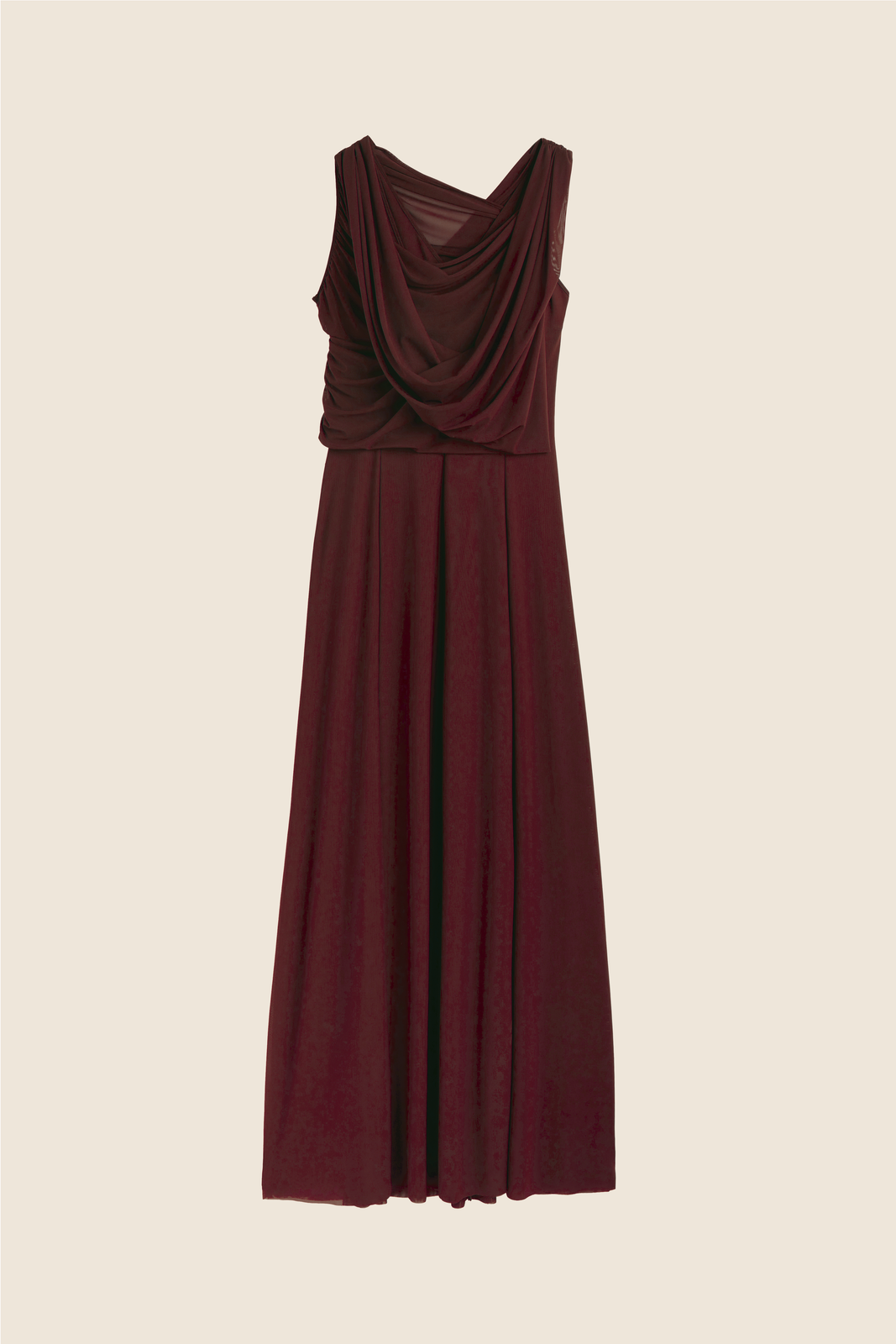 Draped burgundy hooded dress