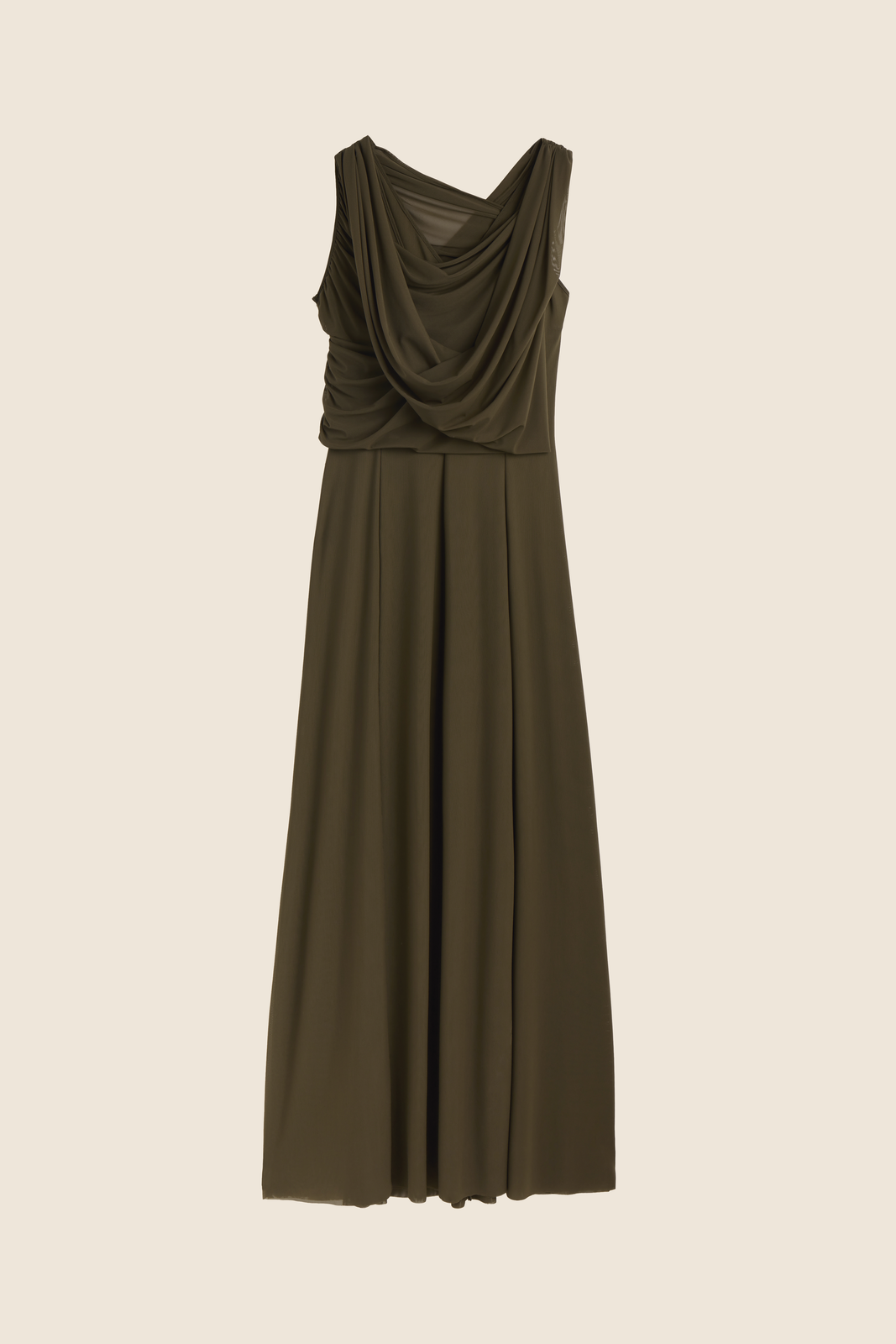 Draped kaki hooded dress