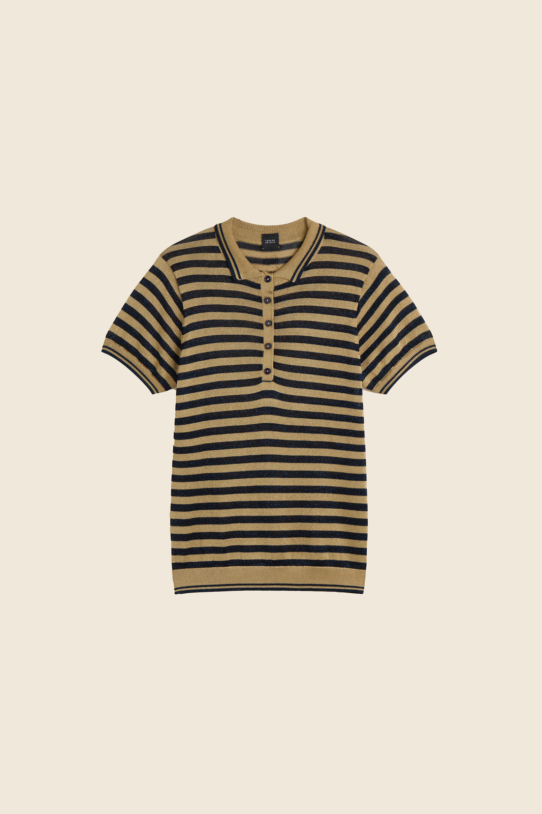 Striped metallic knit polo