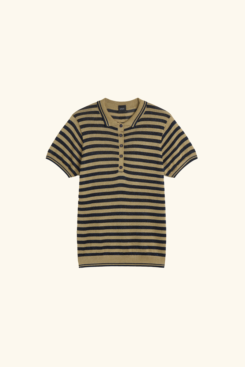 Striped metallic knit polo