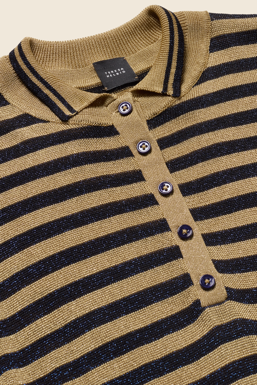 Striped metallic knit polo