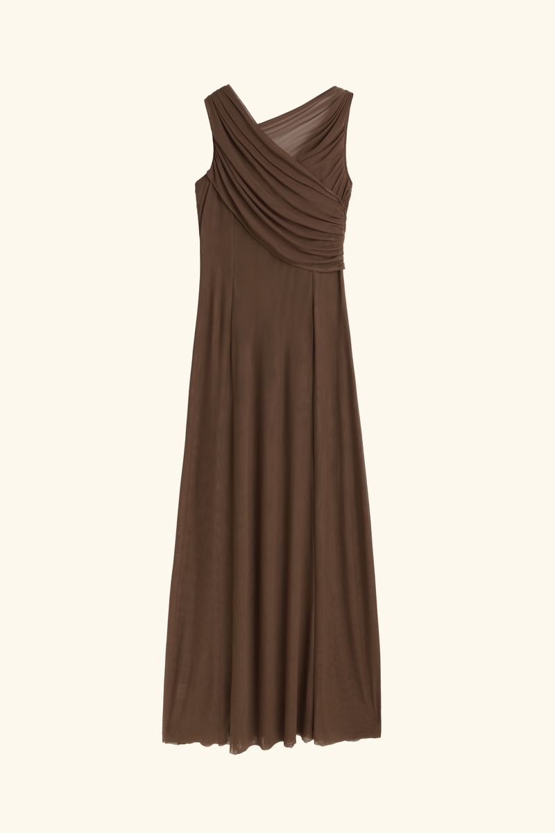 Draped terracotta hooded dress