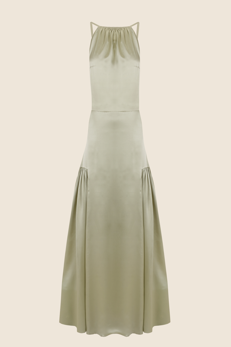 HALTER GREEN SILK DRESS