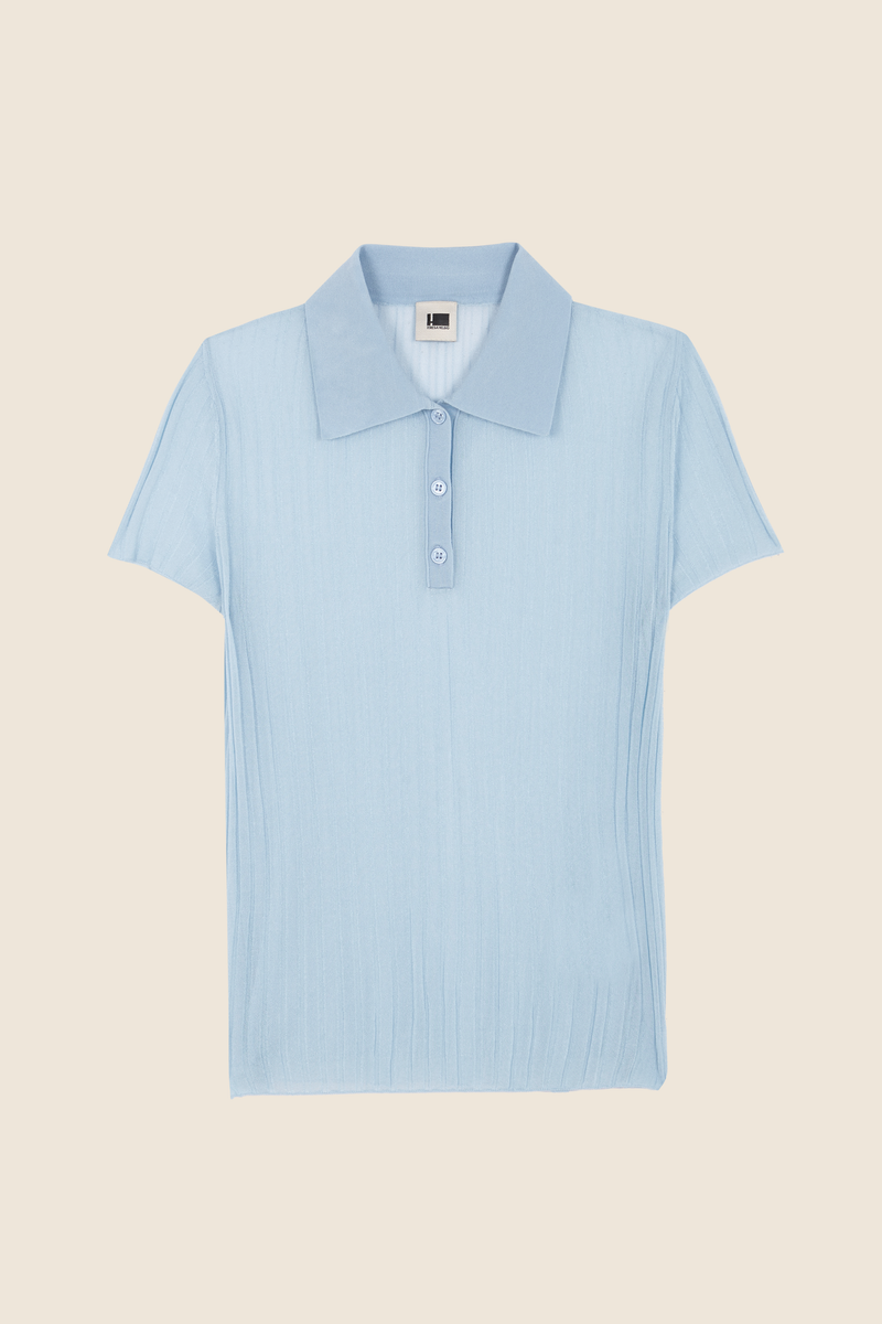 RIBBED LIGHT BLUE KNIT POLO