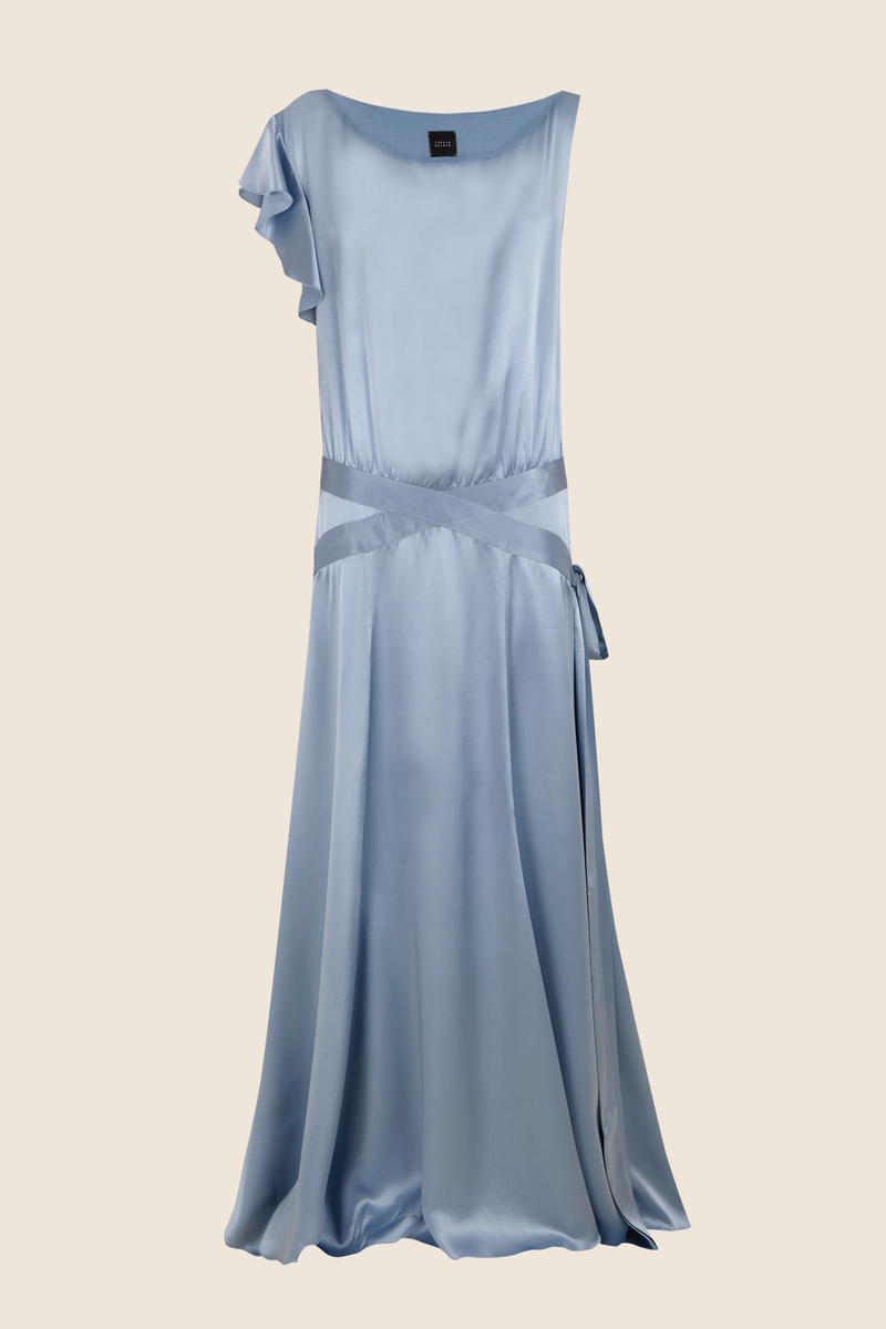 TWENTIES-STYLE BLUE SILK DRESS