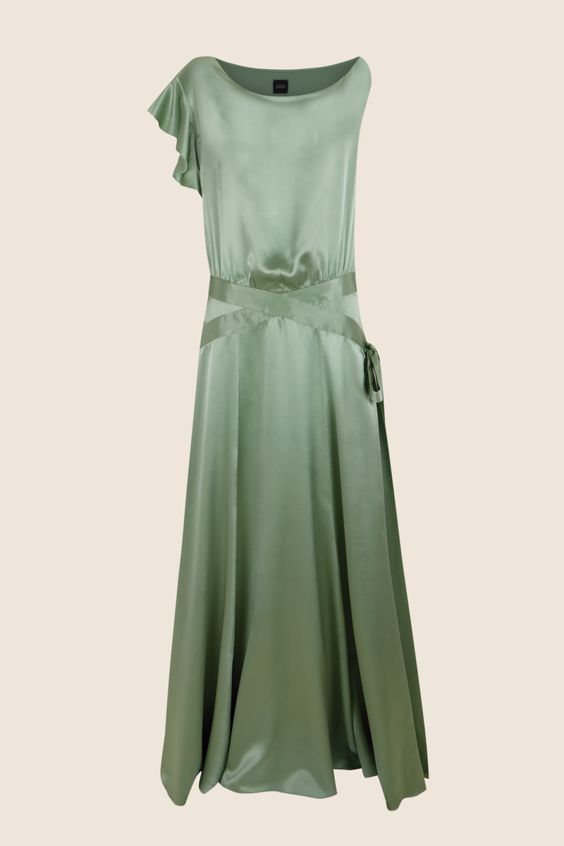 TWENTIES-STYLE GREEN SILK DRESS