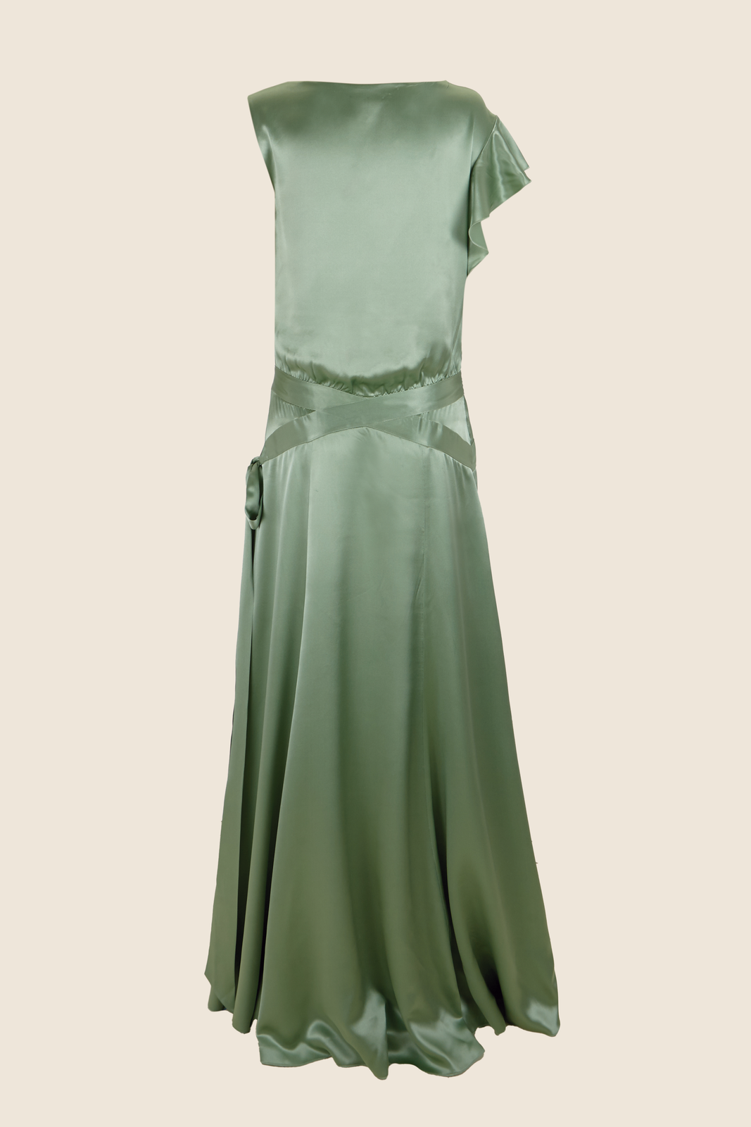 TWENTIES-STYLE GREEN SILK DRESS