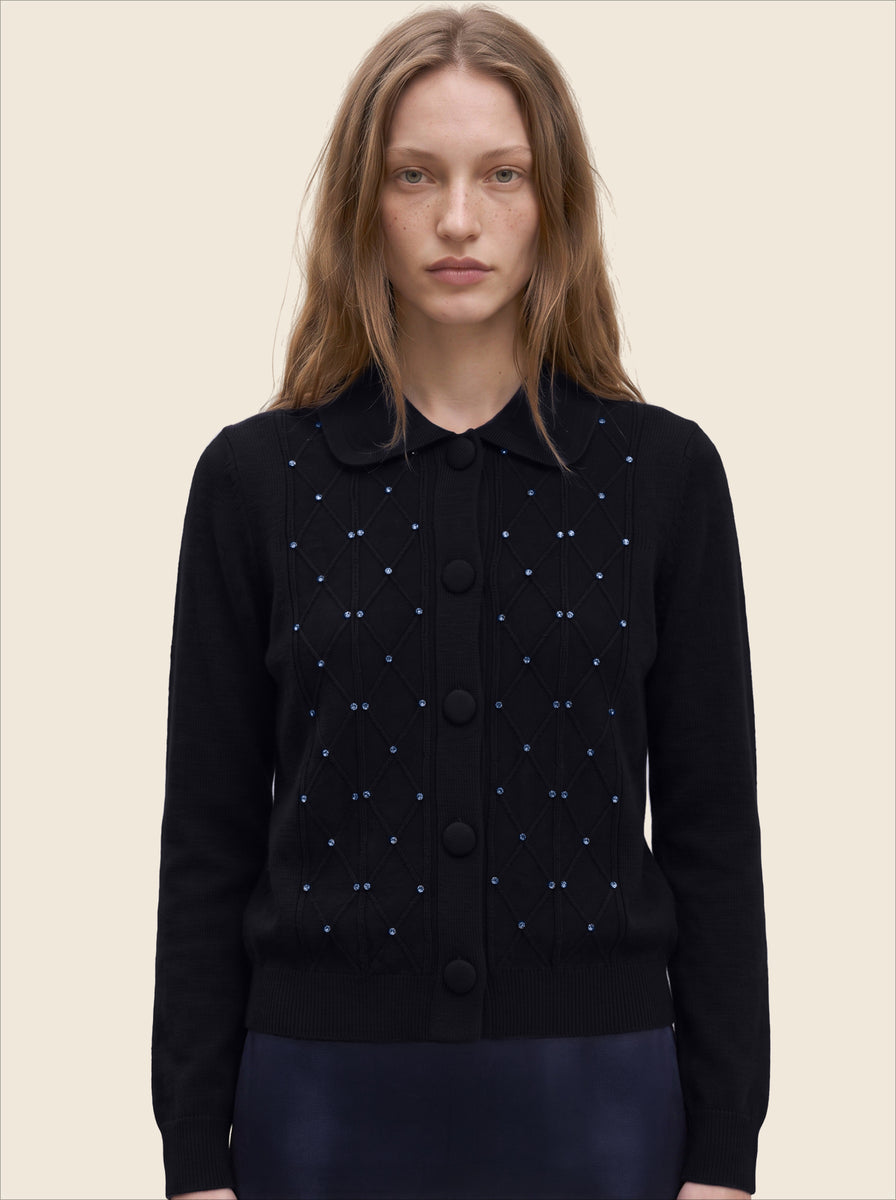 NAVY CRYSTAL CARDIGAN