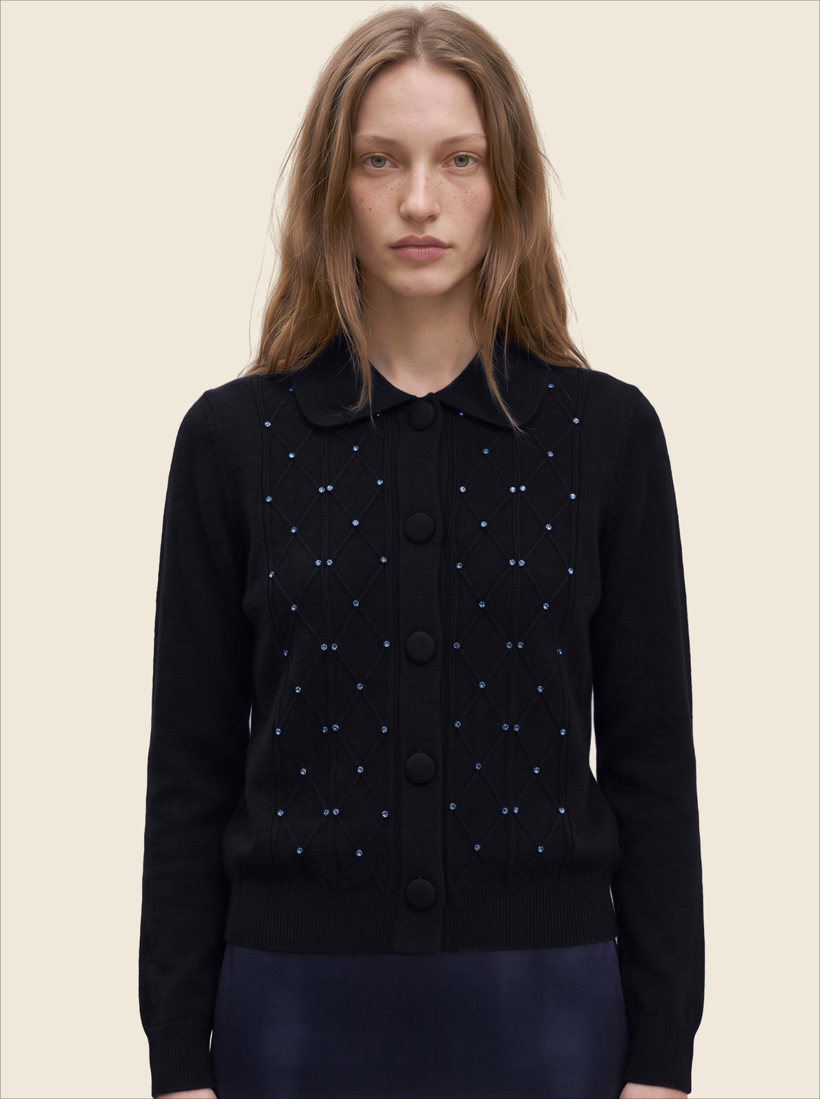 NAVY CRYSTAL CARDIGAN