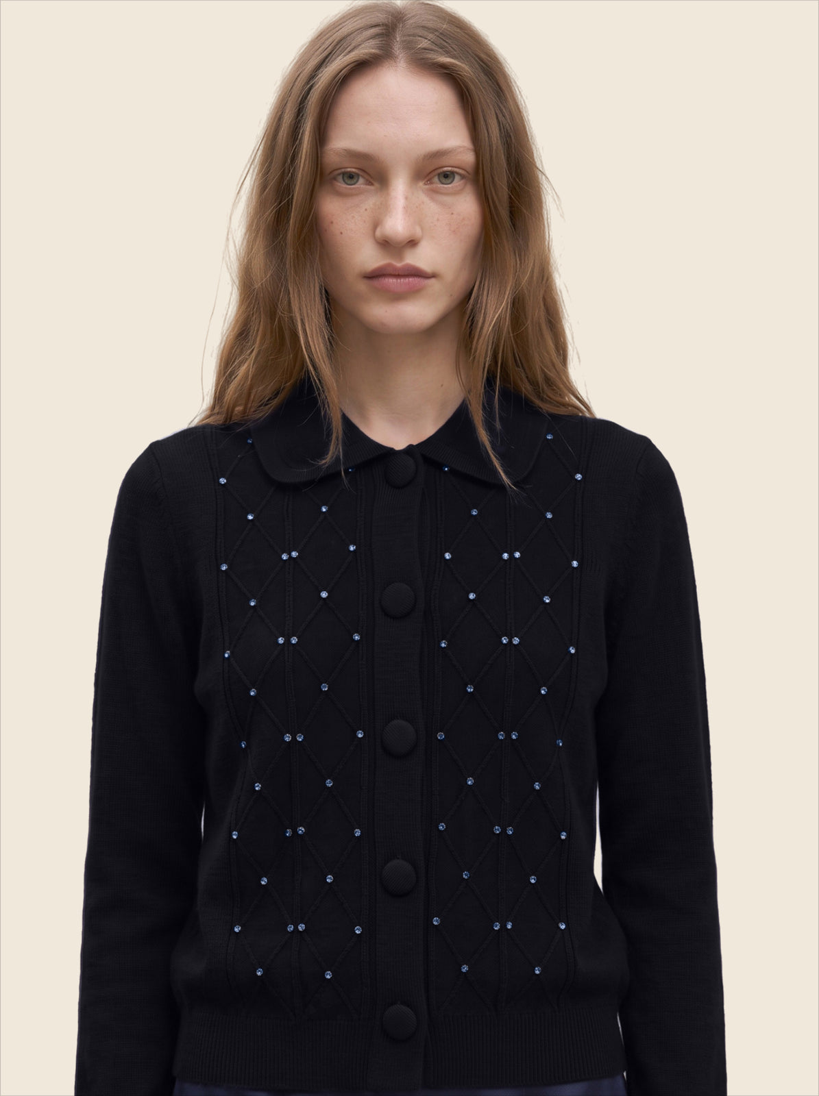 NAVY CRYSTAL CARDIGAN