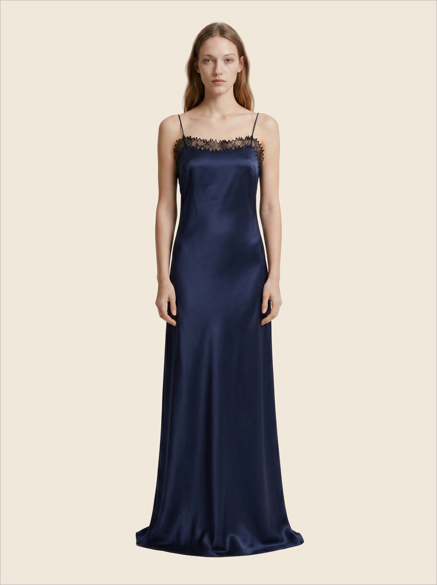 NAVY SATIN DRESS