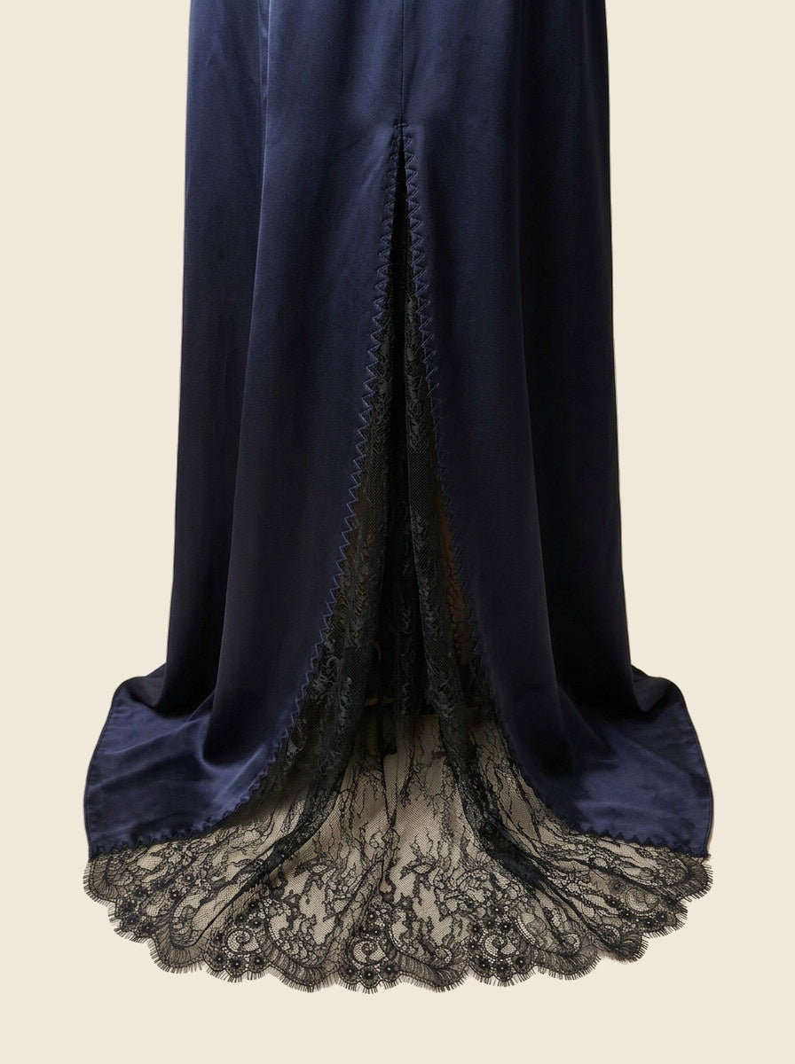 NAVY SATIN DRESS