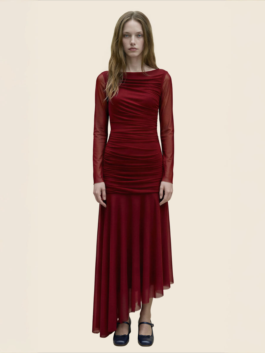 Vestido de tul asimétrico rojo