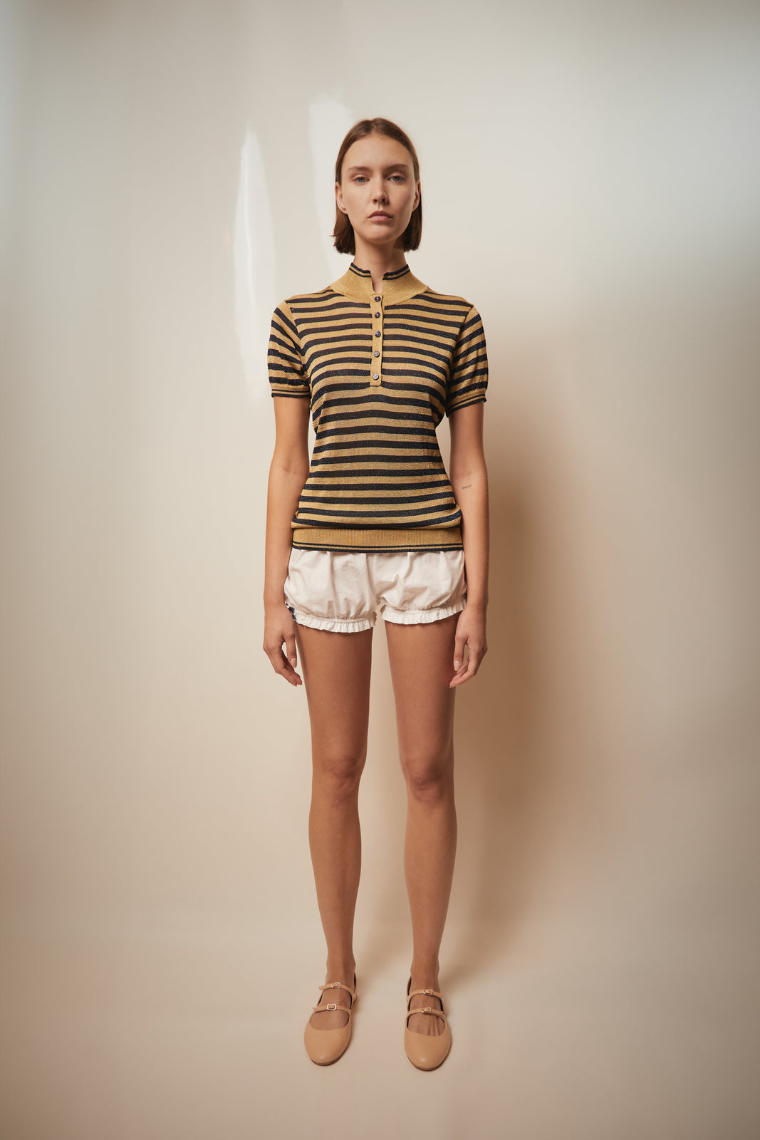 Striped metallic knit polo