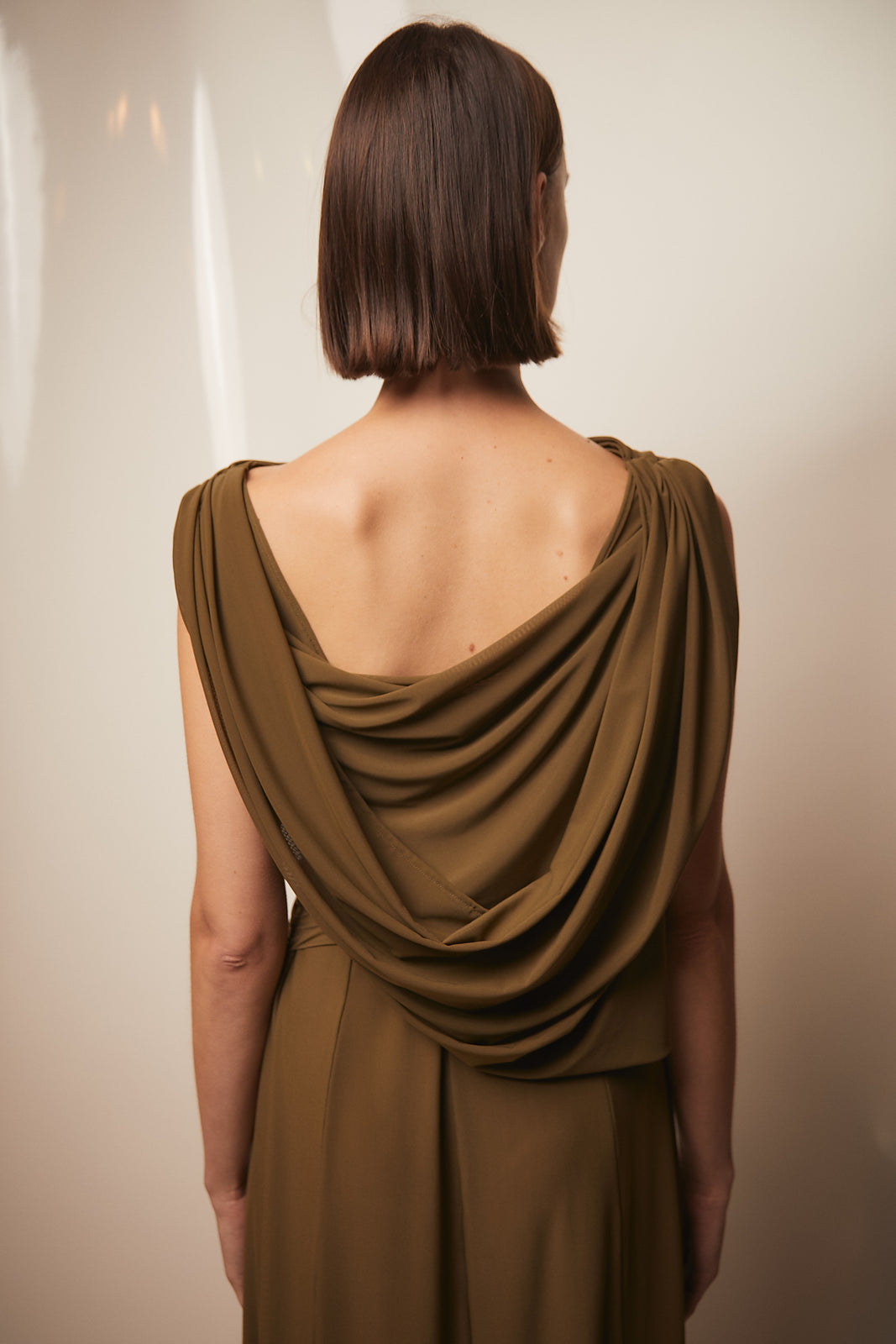 Draped khaki hooded dress